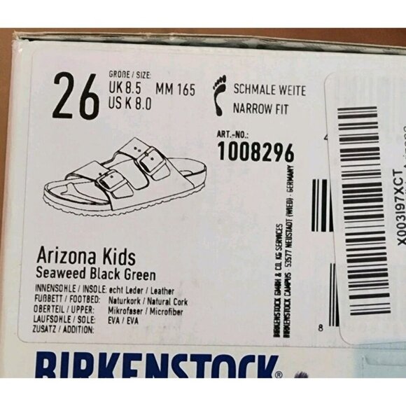 Birkenstock Arizona Kids Sandal Seaweed Black Green Size 26 Narrow US 8 - New - Picture 3 of 8